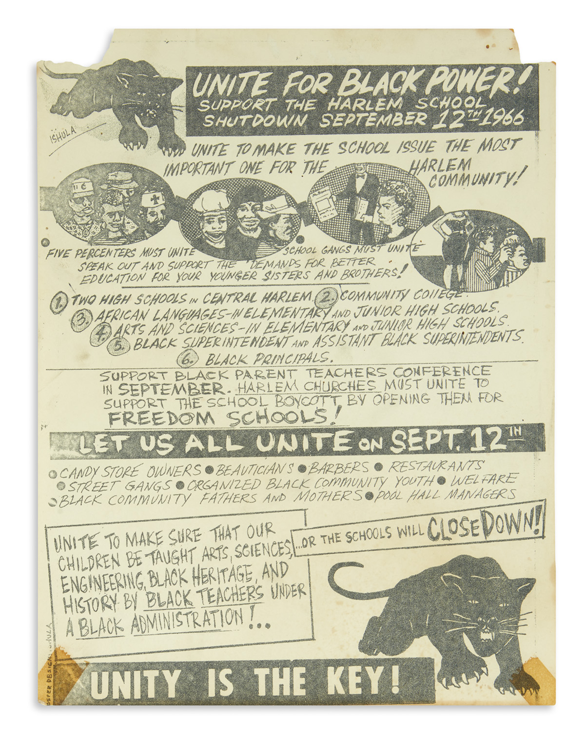(BLACK PANTHERS.) Pair of fliers from the Harlem branch of the Black Panther Party.